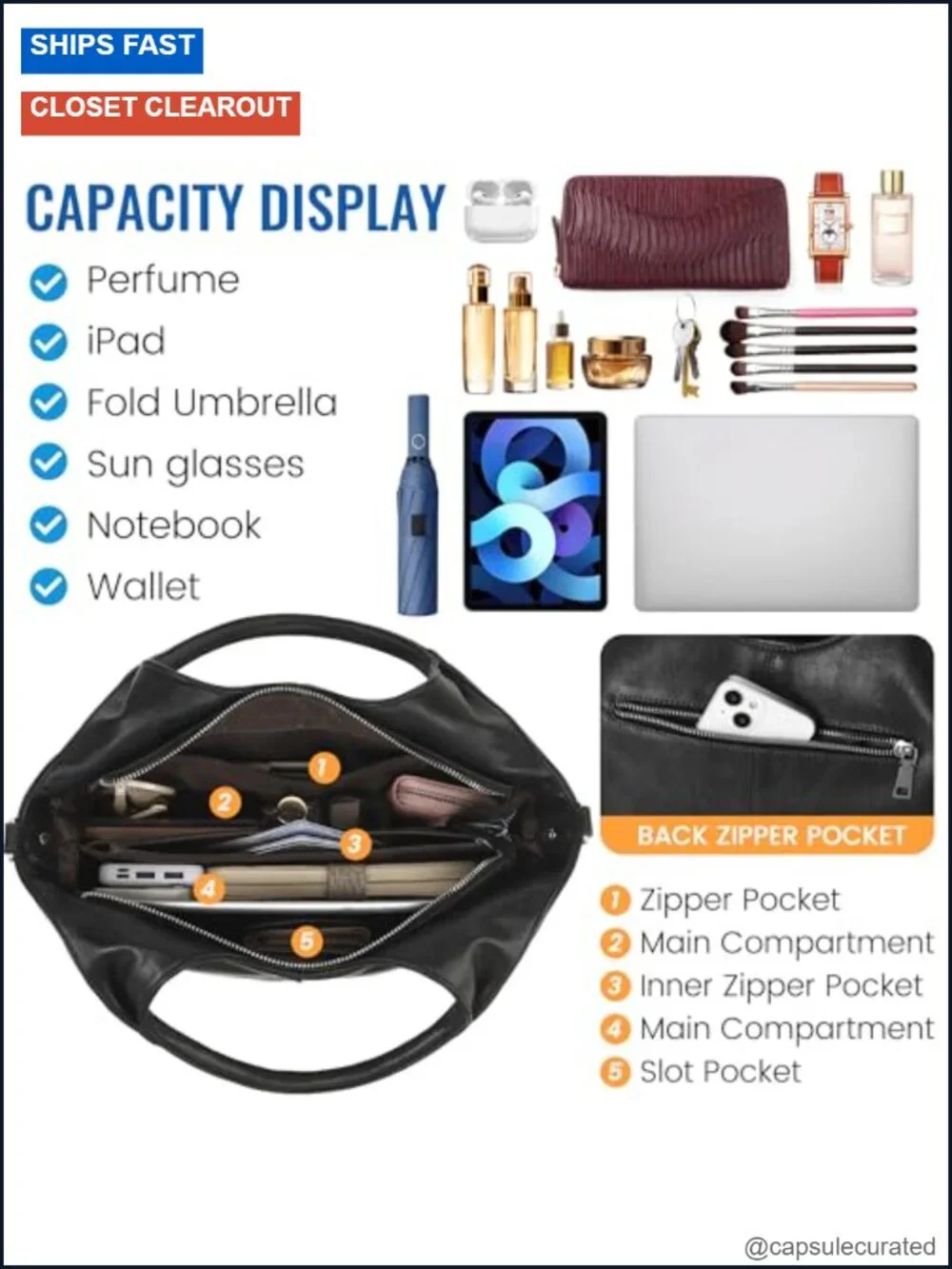 Vegan Leather Hobo Tote Handbag with Satchel Strap, Women's Medium Purse